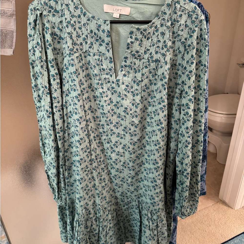 LOFT Green and Blue Floral Dress